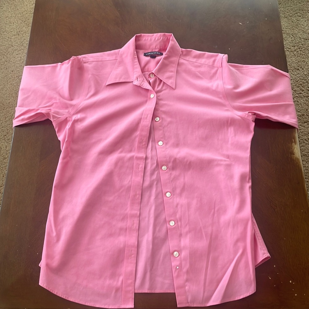 Lands End size 8 hot pink button up formal business shirt no wear